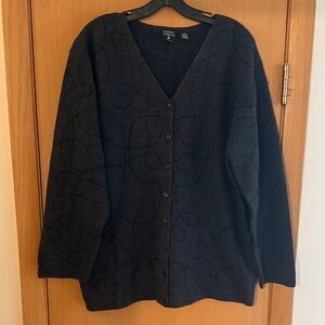 Nordic Design Woman Wool Swirl Design Button Down Cardigan Sweater Gray Size 1X